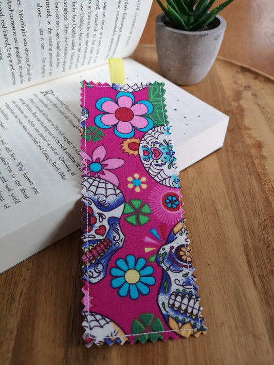 Fabric Bookmark - Pink Skull