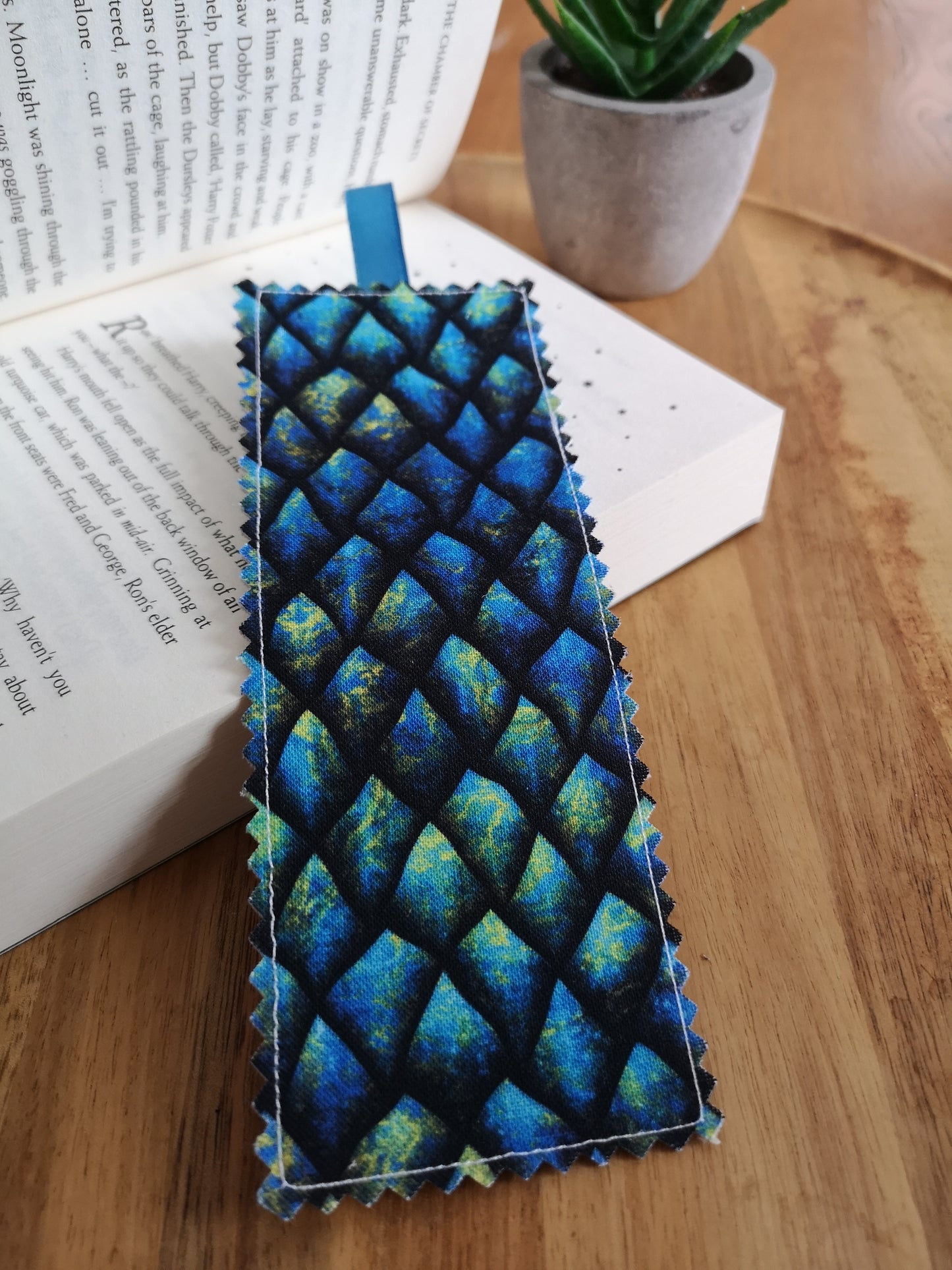 Fabric Bookmark - Blue Dragon